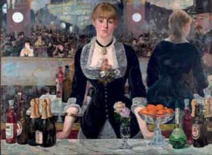 На картине Эдуара Мане "Бар в Фоли-Бержер" представлен характерный ассортимент кабаре тех времен: шампанское, пиво и розовое вино.